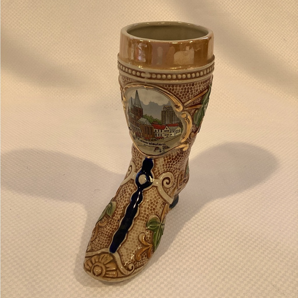 Vintage Gerzit Ceramic Boot Beer Stain Germany Kaiserslautern Stiftshurche